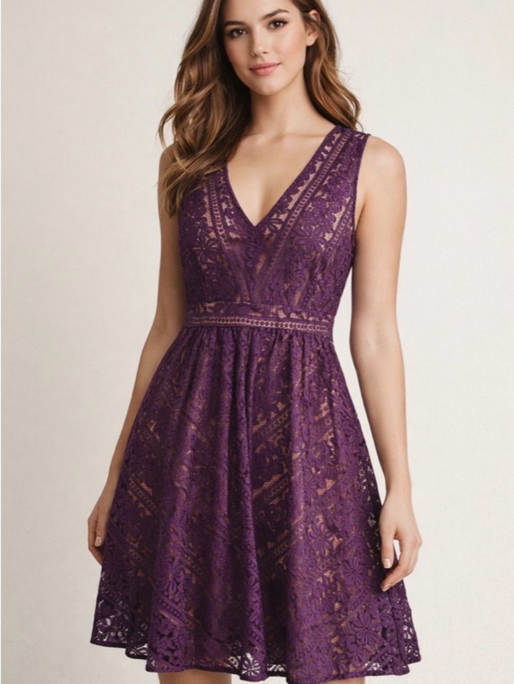 Plenty by Tracy Reese Dark Purple Lace A-Line Mini Dress